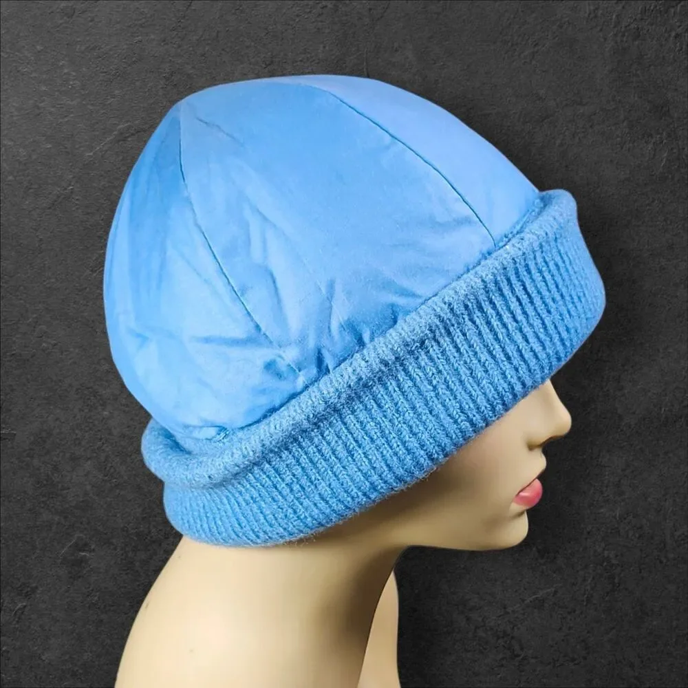 Vintage Slalom Insulated Ski Beanie Powder Blue Wool Knit Nylon Hong Kong Warm